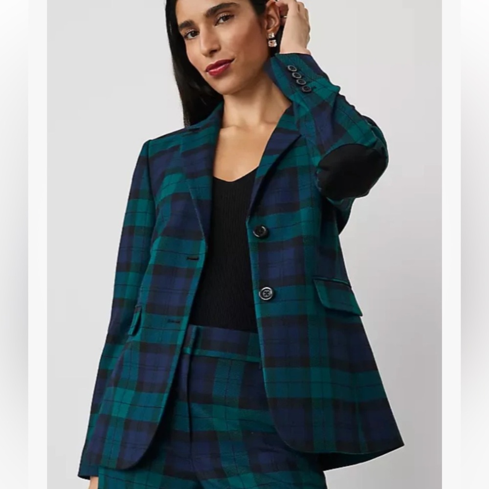 Ann Taylor The Greenwich Tartan Plaid Blazer Size 2P NWT Blue Green